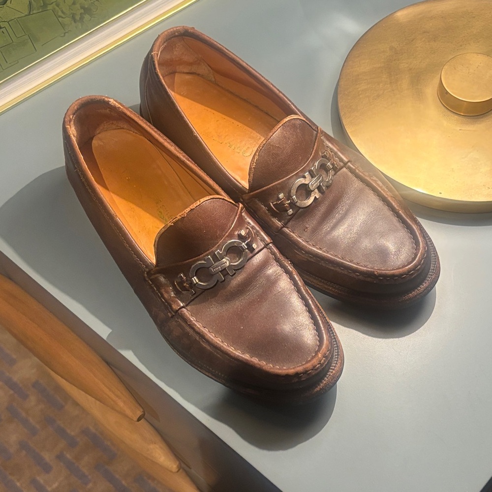 Salvatore Ferragamo Dark Brown Leather Slip-Ons